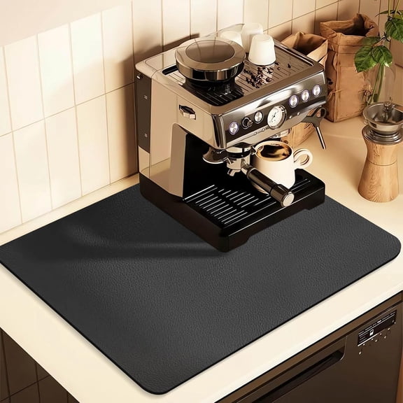 FRKSMD-Coffee Mat for Countertops ,Coffee Bar Accessories Fit Under Coffee Maker Espresso Machine, Absorbent Hide Stain Rubber Mat for Countertop ,Dish Drying Mat for Kitchen Counter (Dark Gray, 16"x