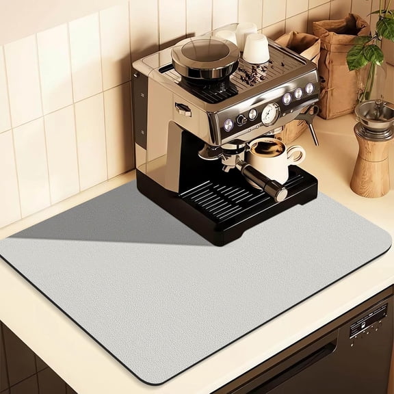 FRKSMD-Coffee Mat for Countertops ,Coffee Bar Accessories Fit Under Coffee Maker Espresso Machine, Absorbent Hide Stain Rubber Mat for Countertop ,Dish Drying Mat for Kitchen Counter (Light Gray, 16"