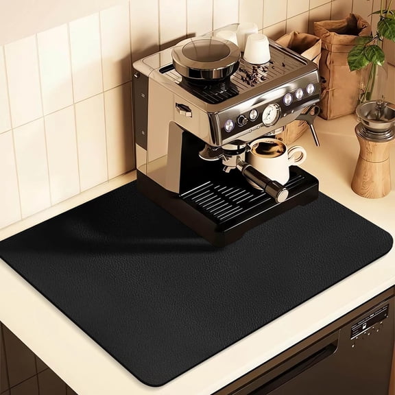 FRKSMD-Coffee Mat for Countertops ,Coffee Bar Accessories Fit Under Coffee Maker Espresso Machine, Absorbent Hide Stain Rubber Mat for Countertop ,Dish Drying Mat for Kitchen Counter (Black, 12"x19")