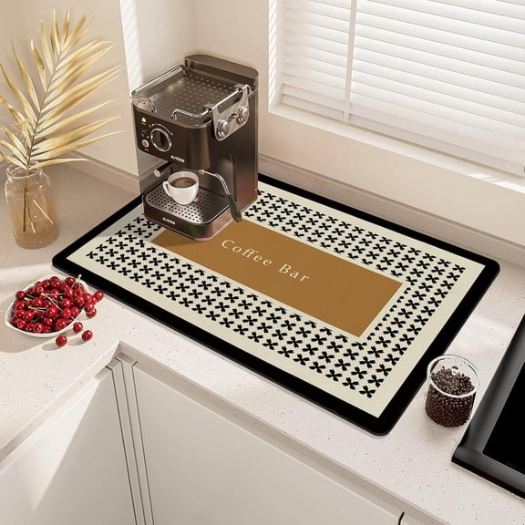 FRKSMD-Coffee Mat Dish Drying Mat Hide Stain High Absorbent Bar Mat for Countertops Easy Clean,Fit Under Coffee Maker Machine And Accessories-16"x24", Beige