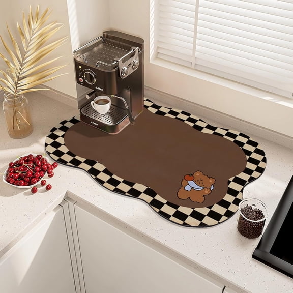 FRKSMD-Coffee Mat Dish Drying Mat Hide Stain High Absorbent Bar Mat for Countertops Easy Clean,Fit Under Coffee Maker Machine And Accessories-16"x24", Light Brown Bear
