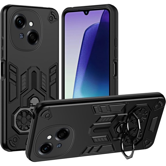 FRKSMD-Compatible with Tecno Pop 9 4G Case Cover,Compatible with Tecno Spark Go 2025 / Spark Go1 Hard PC + TPU Soft Shell Shockproof Protective Stand Cell Phone Case Black