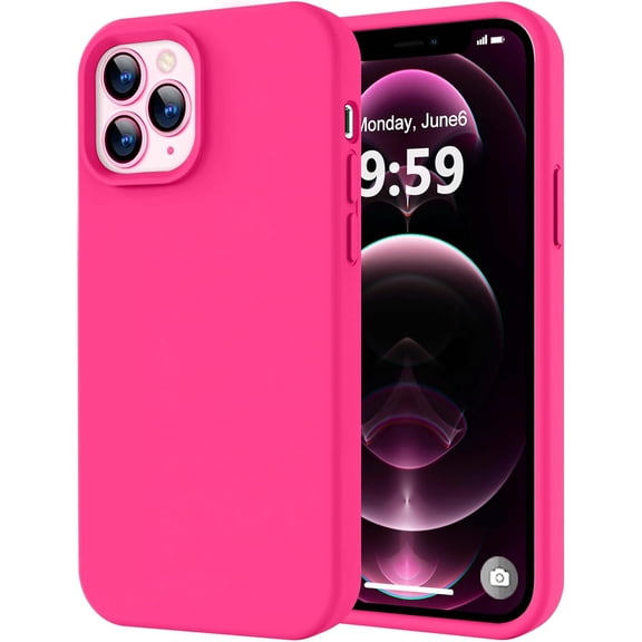 FRKSMD-Compatible with iPhone 12 Pro Max Phone Case | Thickening 2.1 MM Liquid Silicone | Anti-Scratch Microfiber Lining | Full-Body Duty Heavy Protection Case for Men, Hot Pink