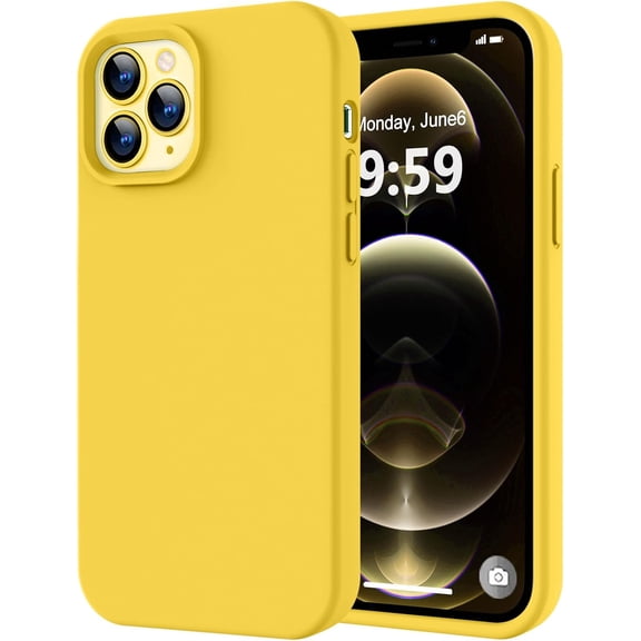 FRKSMD-Compatible with iPhone 12 Pro Max Phone Case | Thickening Liquid Silicone | Anti-Scratch Microfiber Lining | Full-Body Duty Heavy Protection Case for iPhone 12 Pro Max Women Girls, Yellow