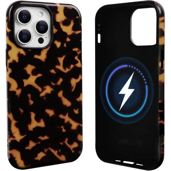 FRKSMD-Compatible with iPhone 13 Pro Case Magnetic Compatible with MagSafe Cute Leopard Amber Aesthetic Tortoise Design for Women Men Girls Soft TPU Shockproof Protective Cover - Flame