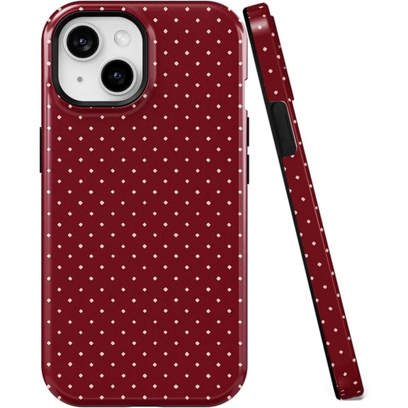 FRKSMD-Compatible with iPhone 15/14 6.1" Case, Hybrid 2 Layer Hard Shell Silicone Protective Case Shockproof Design Slim Stylish Durable Phone Cover (Red Polka Dot, iPhone 15/14)