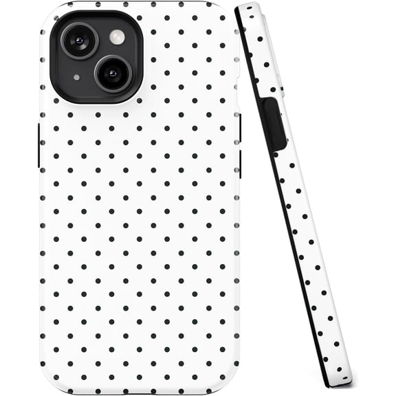 FRKSMD-Compatible with iPhone 15/14 6.1" Case, Hybrid 2 Layer Hard Shell Silicone Protective Case Shockproof Design Slim Stylish Durable Phone Cover (White Polka Dot, iPhone 15/14)
