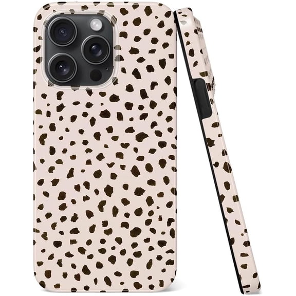 FRKSMD-Compatible with iPhone 15 Pro 6.1" Case, [8 ft Drop Tested] Shockproof Design Protective Slim Stylish TPU Durable Phone Cover Case (Almond Latte Polka Dots)