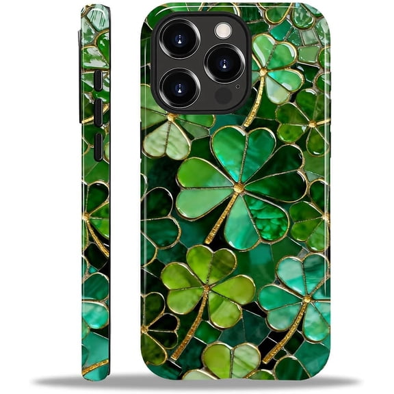 FRKSMD-Compatible with iPhone 15 Pro Case, St Patricks Shamrock Mosaic Tiles Cover for Women Men, Shockproof Soft TPU and Hard PC Protective Phone Case for iPhone 15 Pro