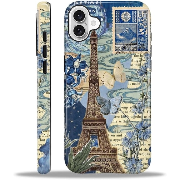 FRKSMD-Compatible with iPhone 16 Case - Dual-Layer Protection, Hard Shell with Silicone Interior,Slim Scratch Resistant Shockproof for Woman Men - Iron Tower Newspaper Stamp
