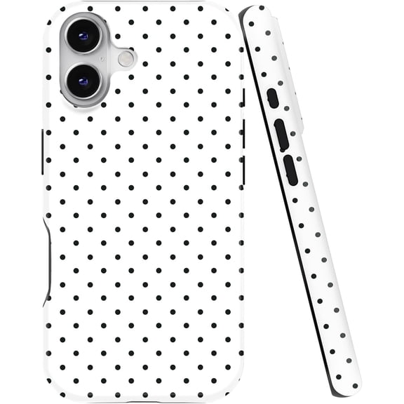 FRKSMD-Compatible with iPhone 16 Plus 6.7" Case, Hybrid 2 Layer Hard Shell Silicone Protective Case Shockproof Design Slim Stylish Durable Phone Cover (White Polka Dot, iPhone 16 Plus)