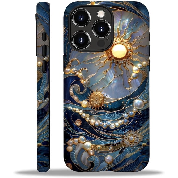 FRKSMD-Compatible with iPhone 16 Pro Max Case, The Sun Shines on The Waves 2 in 1 Hard Shell + Silicone Shockproof Bumper Drop Protective Case for iPhone 16 Pro Max