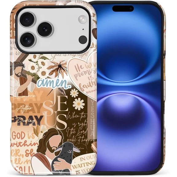 FRKSMD-Compatible with iPhone 17 Pro Case, Jesus Quote Collage Cover for Women Men, Shockproof Soft TPU and Hard PC Protective Phone Case for iPhone 17 Pro