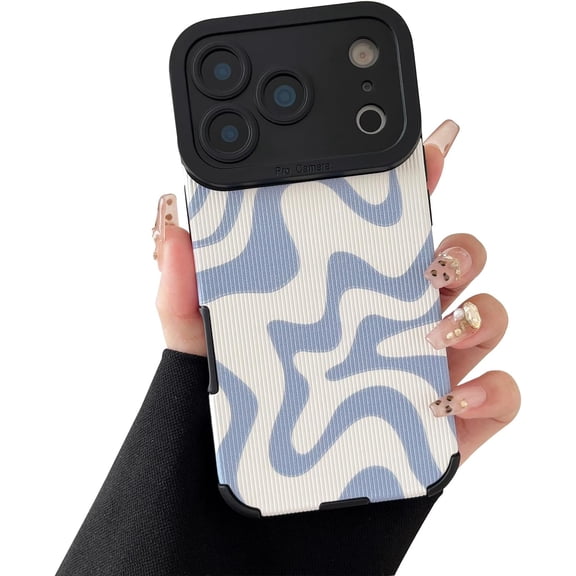 FRKSMD-Compatible with iPhone 17 Pro Max Case, Soft PU Leather TPU and Cute Art Wavy Painted for Women, Slim Protective Shockproof Phone Case for iPhone 17 Pro Max 6.9", Blue