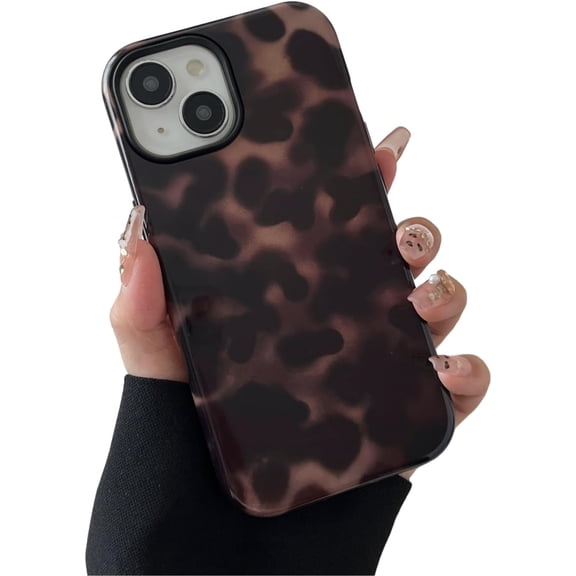 FRKSMD-Compatible with iPhone 14 Case Tortoise Shell Phone Case for Women Girl Shockproof TPU and Hard PC Protective Cover - Amber Brown Leopard