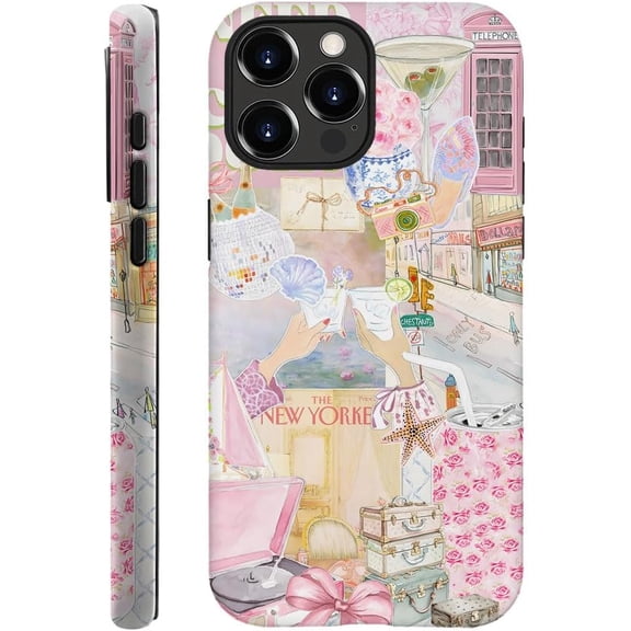 FRKSMD-Compatible with iPhone 15 Pro,Durable & Shockproof Phone Case Cover Design - Pink Aesthetic Retro Collage