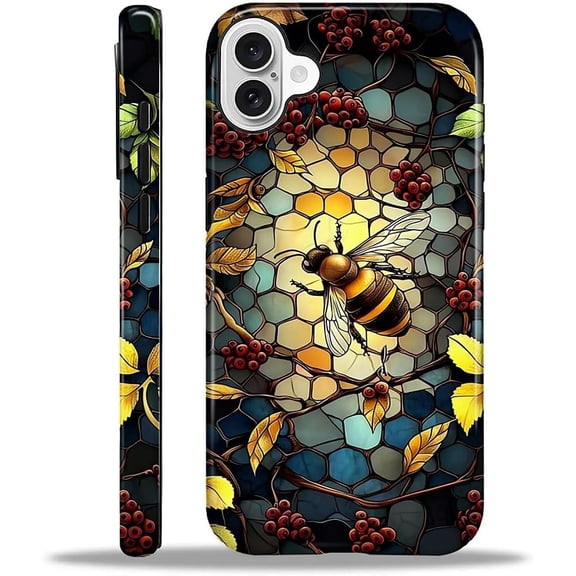 FRKSMD-Compatible with iPhone 16 Case Scratch Resistant Shockproof Protective CaseStained Glass Yellow Bee