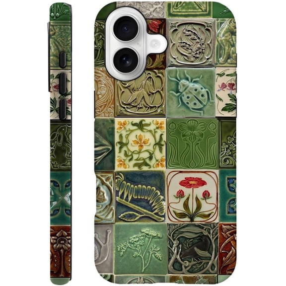 FRKSMD-Compatible with iPhone 17,Durable & Shockproof Phone Case Cover Design - Collage Tiles Vines Snails Nature
