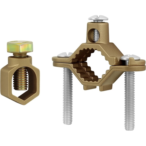 FRKSMD-Copper Ground Clamp Set, Includes Grounding Rod (1/2-5/8) & Pipe/Conduit Clamp (1/2-1)