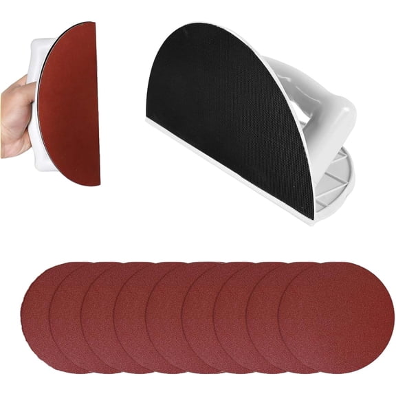 FRKSMD-Corner Sanding Tool, Semi-Circular Hook and Loop Backing Angle Sanding Tool with 10Pcs Reusable 5 Inch 240 Grit Hook Loop Polishing Discs for Wall and Corners Cleaning Polishing