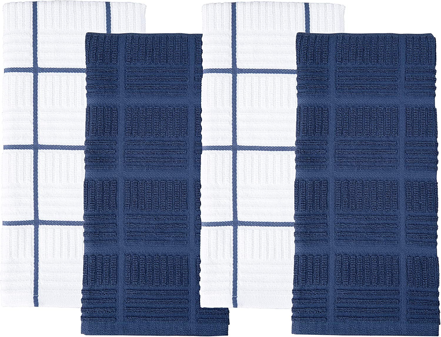 FRKSMD-Cotton Kitchen Towels Set of 4, Dark Blue and White, 28 x 16 in, Absorbent Reusable Tea and Hand Towels, Kitchen Cleaning Cloths