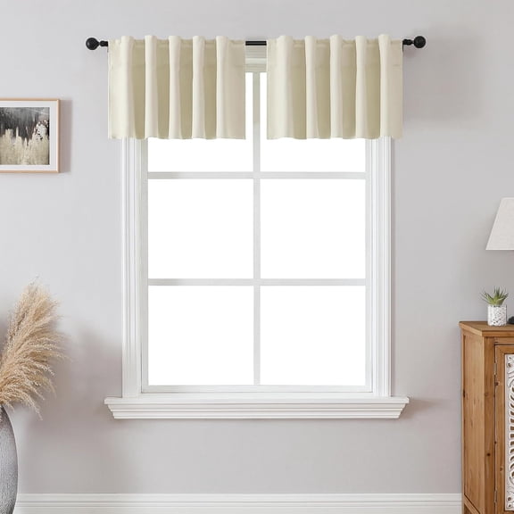 FRKSMD-Cream Beige Back Tab & Rod Pocket Short Window Valance for Living Room, 42 Inches Wide by 14 Inches Long 2 Panels Room Darkening Privacy Kitchen Valances