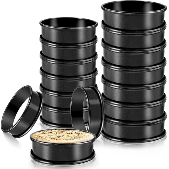 FRKSMD-Crumpet Rings, 16Pack Nonstick English Muffin Ring, Outer diameter 4 Inch+3.3Inch Food-Grade Stainless Steel Tart Rings. More Convenient to Take the Food of The Bakery Ring Mold.
