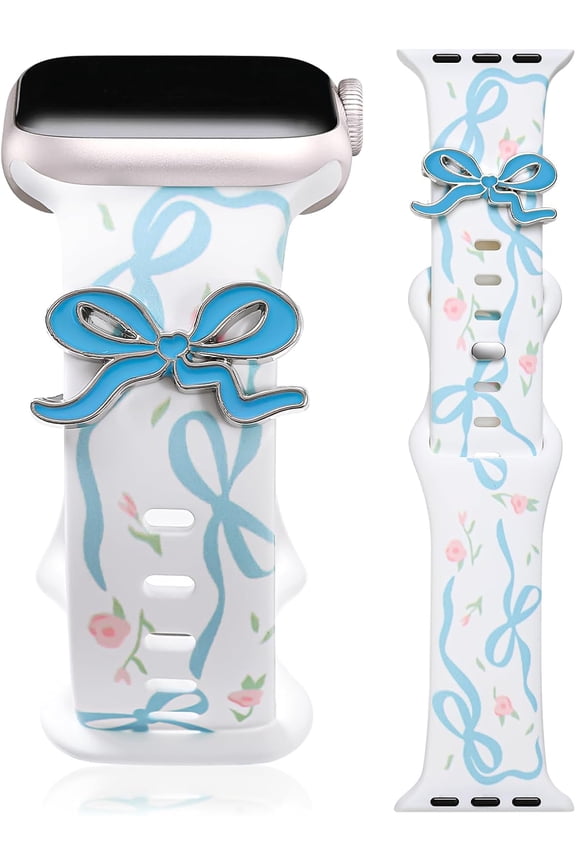 -Cute Strap for Apple Watch Bands 42mm 41mm 40mm 38mm 46mm 45mm 44mm 49mm with Bow Charm, Soft Silicone Bracelet for iWatch Band Series 11 10 9 8 7 6 5 4 3 SE3 SE2 SE Ultra Women