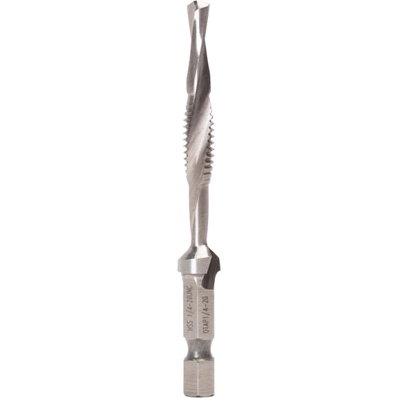 FRKSMD-DTAP1/4-20 Combination Drill/Tap Countersink Drill Bit for up to 10-Gauge Metal, Combination Drill, Tap, and Deburr Bit with Quick Change Hex, 1/4-20 NC