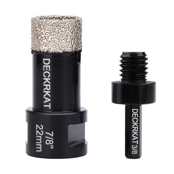 FRKSMD-Diamond Core Drill Bit Vacuum Brazed 7/8" 22mm Diamond Hole Saw with Flutes for Granite Quartz Hard Porcelain Tile with 5/8-11 Female Thread & 3/8" Hex Shank Adapter Fit Angle Grinders & Drill