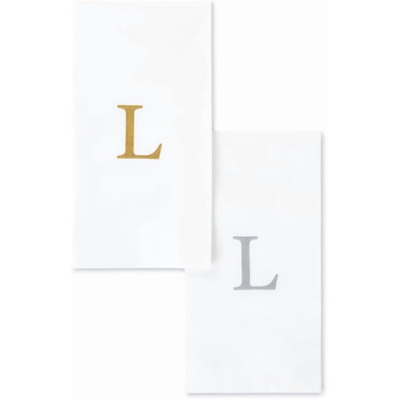 FRKSMD-Disposable Napkins, Gold Monogram Guest Towel Napkins, Quilted Cloth-Like Napkins for Bathroom, Weddings, Parties & Entertaining, White 15.5 x 12 in, 25 Count, Gold L