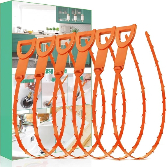 FRKSMD-Drain Snake Hair Drain Clog Remover - 6 Pack Shower Snake Sink Unclogger Tool with Exquisite Packaging (Orange)