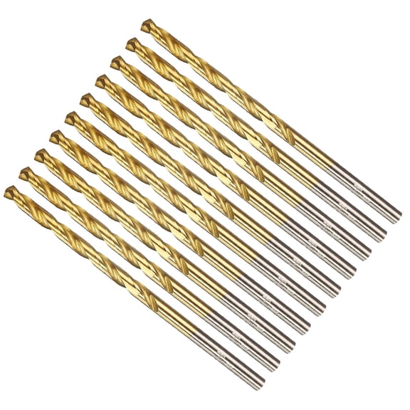 FRKSMD-Drill Bit (3/16") 10Pcs, 4341 High-Speed Steel Straight Shank 135 Titanium Nitride TiN Coated for Copper Aluminum Wood Plastic Medium Hard Metal
