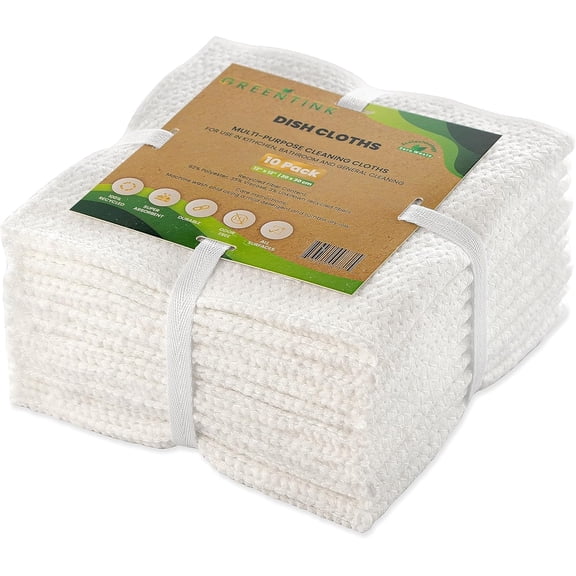 FRKSMD-Eco-Friendly Reusable Dish Cloth Set  10-Pk Multipurpose Kitchen Cleaning Cloth Made from Recycled Materials  Absorbent, Dish Towels & Non-Scratch Cleaning Rags, 12x12 in.