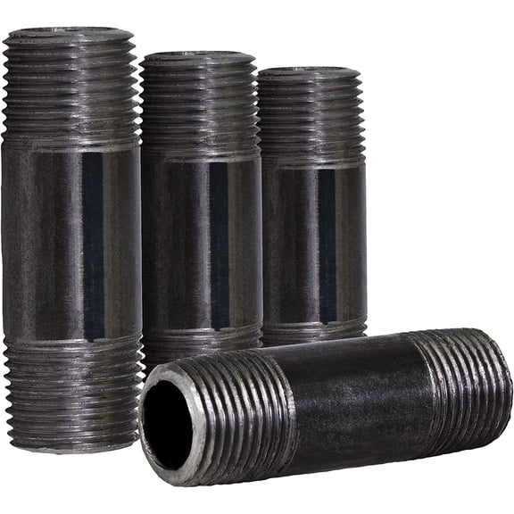 FRKSMD-Everflow Supplies NPBL1250-4, Steel Nipple Pipe, Build Vintage DIY Furniture With Pre Cut Industrial Iron Pipe, Threaded Malleable Pipe 1/2" x 5" Black (Pack Of 4)