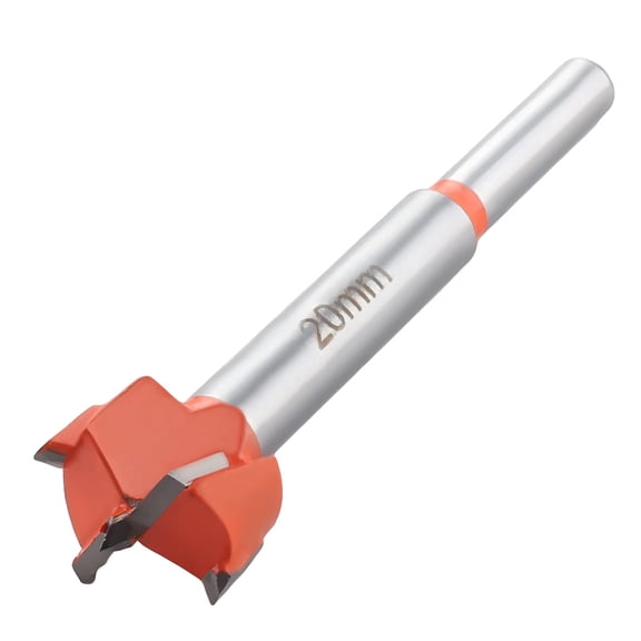 FRKSMD-Forstner Drill Bits, 20mm Cemented Carbide Wood Cutter Tool, Round Shank Woodworking Hole Saw Cutter, 85mm Length Woodworking Hole Boring Bit, Orange, 1 Pcs