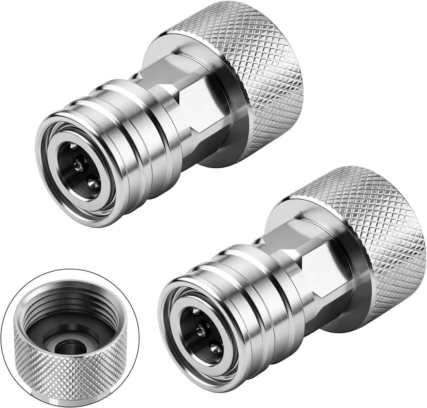 FRKSMD-Garden Hose to Pressure Washer Adapter, 3/4" GHT to 1/4" Quick Connect, Converter for Car Washing, Nozzle & Outdoor Cleaning (Stainless Steel, Silvery 2 Pack)