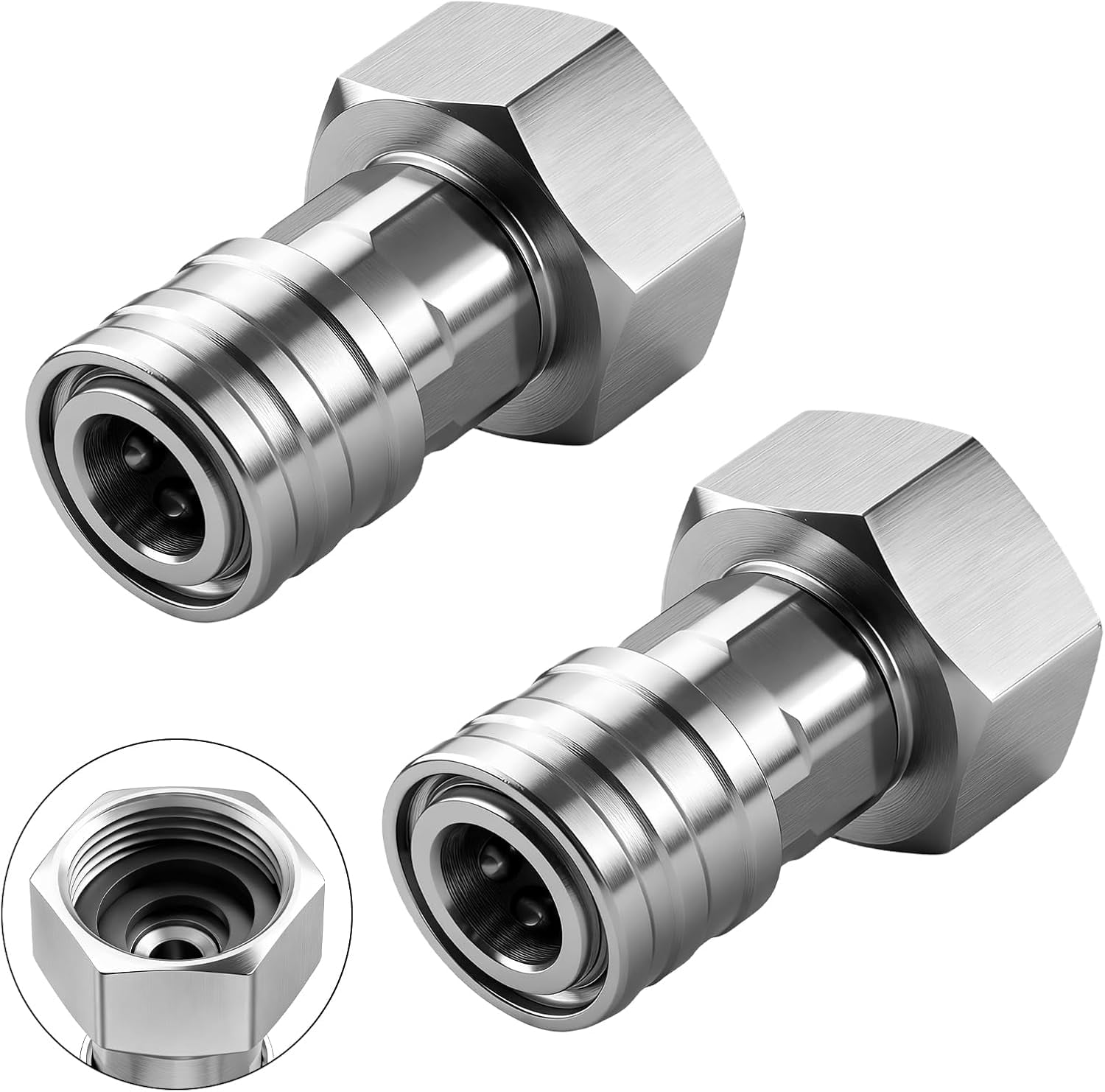FRKSMD-Garden Hose to Pressure Washer Adapter, 3/4" GHT to 1/4" Quick Connect, Converter for Car Washing, Nozzle & Outdoor Cleaning (Stainless Steel, Stainless Steel 2pc)