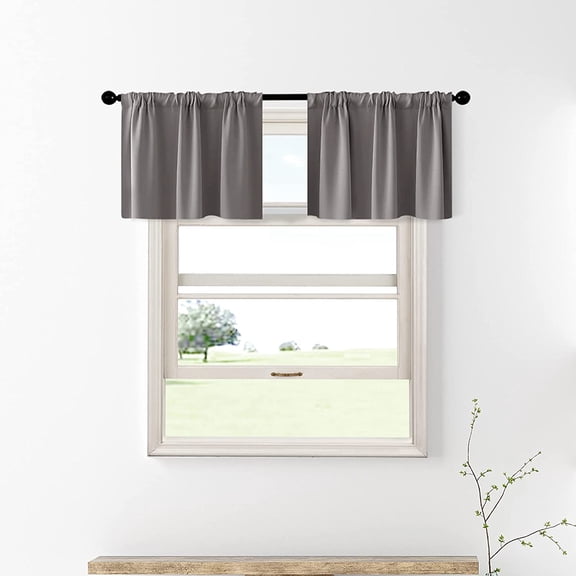 FRKSMD-Gray Blackout Valance for Kitchen Curtains Tiers 18 Inch Length Room Darkening Bathroom Triple Weave Small Short Cafe Curtains Half Window Treatment Set 2 Panels, 42 x 18 Inches Long