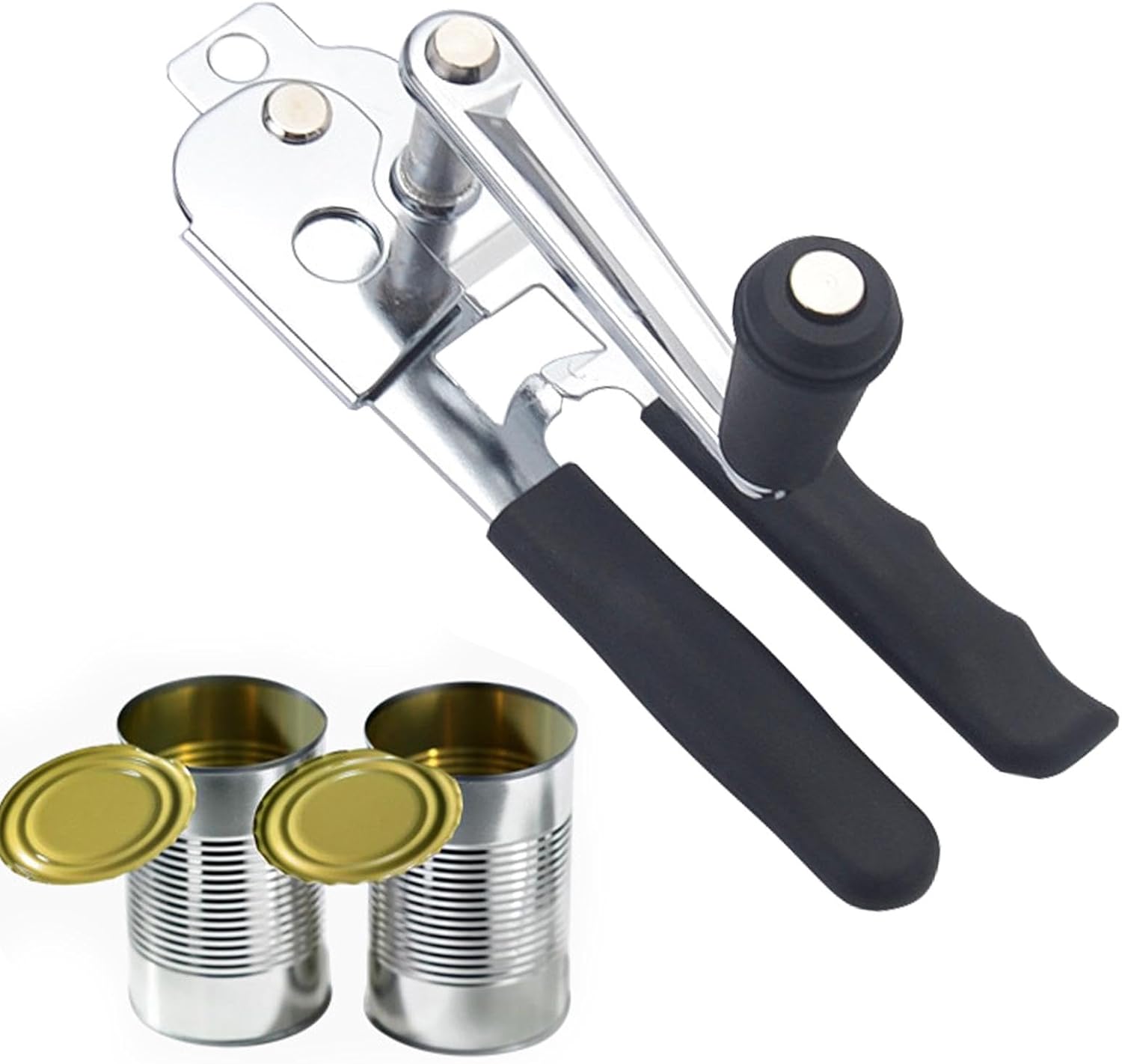 FRKSMD-Hand Crank Can Opener,Stainless Steel Manual Tool Handheld Smooth Edge Can Opener for Kitchen Camping Outdoor Picnics(COLOR:Black+Silver)