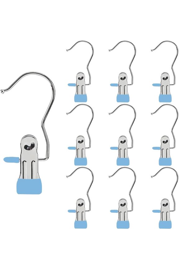 -Hangers Clips,Stainless Multi Function Clip Hooks,Laundry Hanging Hooks Clips,Closet Hangers,Boot Clips Hats Clips,Socks Clips,Pants Clips, Bras Clips (10, Blue)