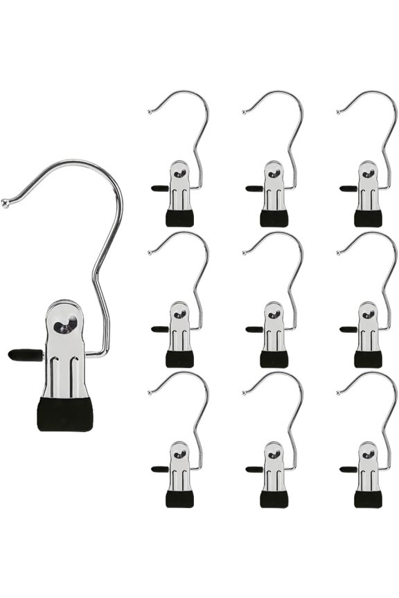 -Hangers Clips,Stainless Multi Function Clip Hooks,Laundry Hanging Hooks Clips,Closet Hangers,Boot Clips Hats Clips,Socks Clips,Pants Clips, Bras Clips (10, Black)