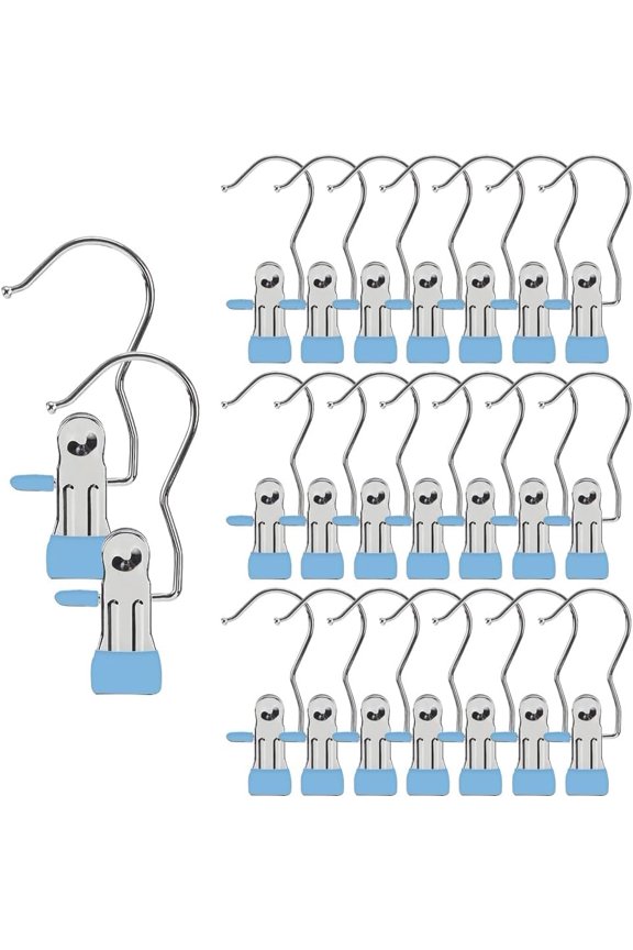 -Hangers Clips,Stainless Multi Function Clip Hooks,Laundry Hanging Hooks Clips,Closet Hangers,Boot Clips Hats Clips,Socks Clips,Pants Clips, Bras Clips (30, Blue)