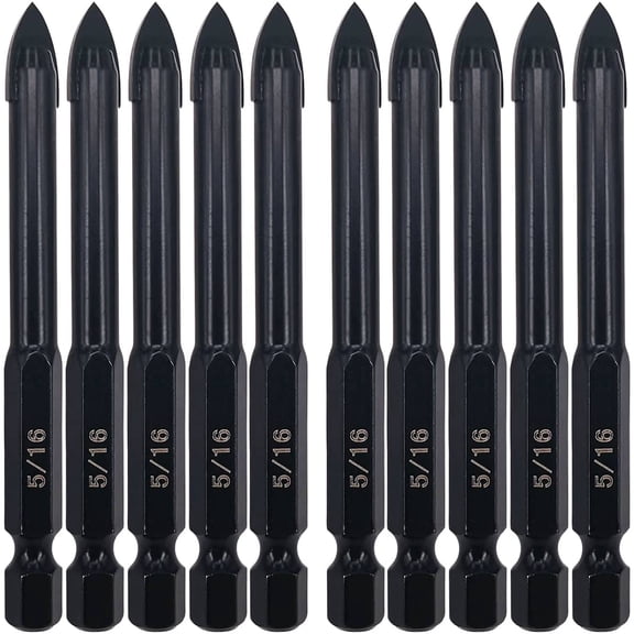 FRKSMD-Hymnorq 5/16 Inch Glass and Tile Drill Bit 10pc Set, YG6X Tungsten Carbide Tipped Spear Cutter, 1/4 Hex Shank, Painted Surface, for Drilling Ceramic Mirror Wood Porcelain Brick Wall Bottle