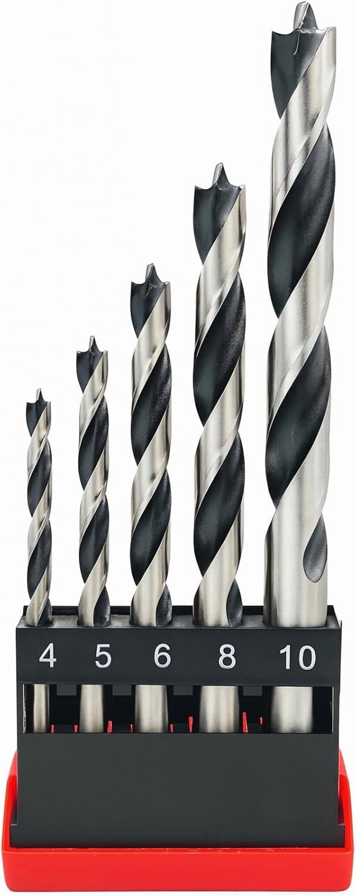 FRKSMD-Hymnorq Brad Point Wood Drill Bits 5PC Set, Metric Size 4 5 6 8 10 mm in Index Case, High-Carbon Steel, Perfect for DIY Woodworking Carving Engraving Drilling