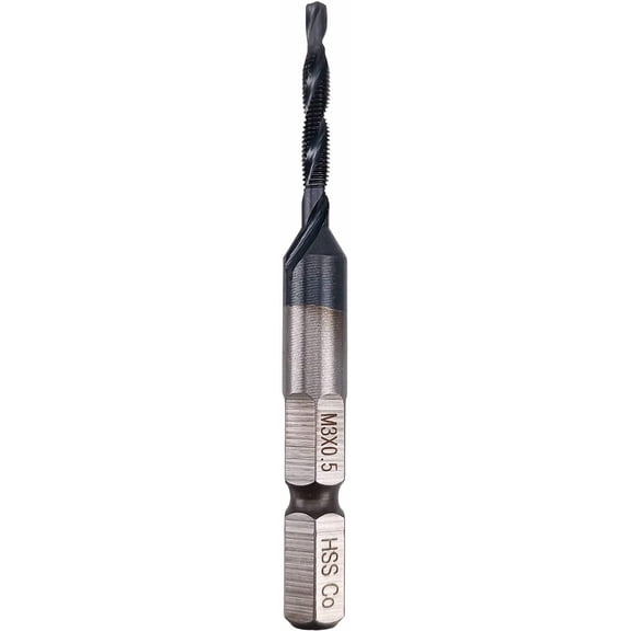 FRKSMD-Hymnorq Combination Tap and Drill Bit - TIAIN Coated, M35 Cobalt Steel, 118 Split Point, M3 x 0.5mm Thread, 1/4 Hex Shank, Heavy Duty Threading Tool for Hard Metals Like Stainless Steel
