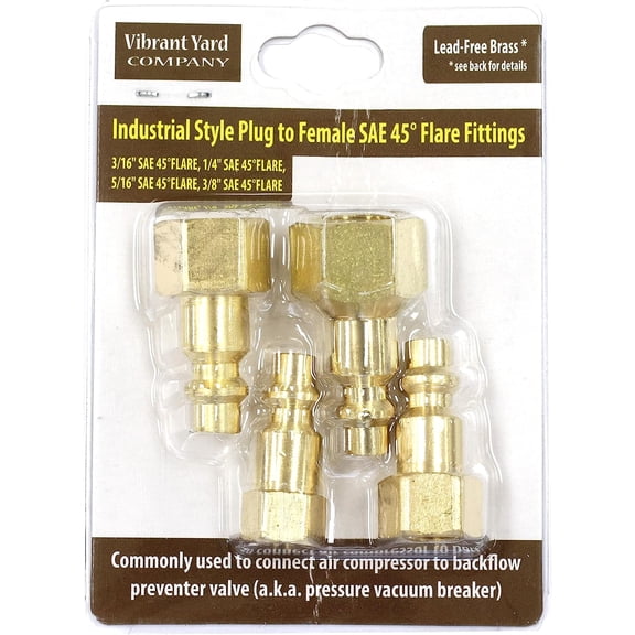 FRKSMD-Industrial Style Plug to Female SAE 45-degree Flare Fittings | Adapters to Winterize Blow out Backflow Preventer and Pressure Vacuum Breaker (PVB) for Sprinkler Systems (Solid Lead-Free Brass)