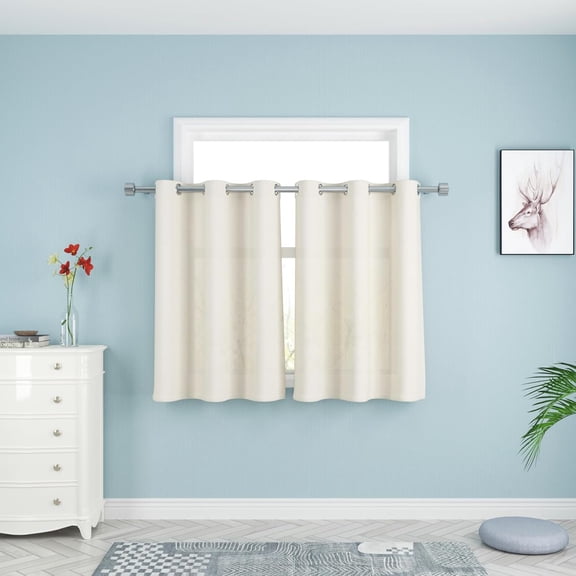 FRKSMD-Ivory Tier Curtains 36 inch Long Kitchen Linen Textured Half Window Curtains Over Sink Privacy Bathroom Small Short Mini Cabinet Caravan Basement Curtain Panels Grommet Top 2 Pieces