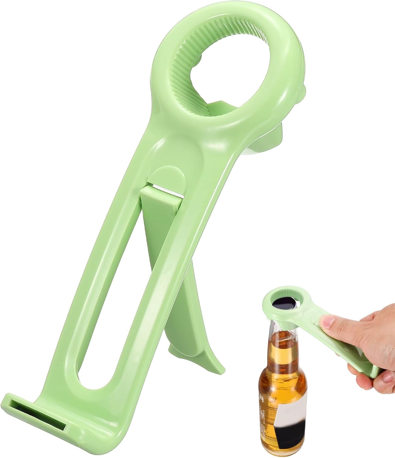 FRKSMD-Jar Key Lid Opener, Jar Lid Opener with Phone Stand Easy Grip Design Multifunctional Can Open Tool for Elderly Seniors Women Weak Hands Kitchen Use, Green