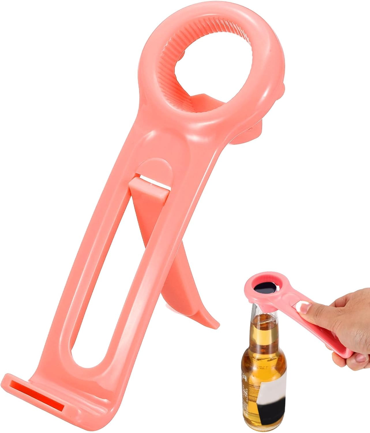 FRKSMD-Jar Key Lid Opener, Jar Lid Opener with Phone Stand Easy Grip Design Multifunctional Can Open Tool for Elderly Seniors Women Weak Hands Kitchen Use, Pink